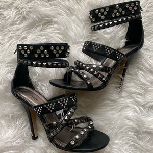 Black embellished wrap around heels